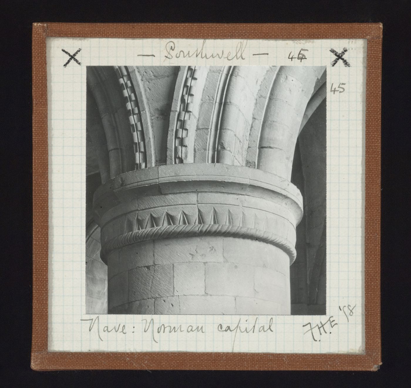 View of norman capital in nave of Southwell Minster, Southwell, Nottinghamshire, England