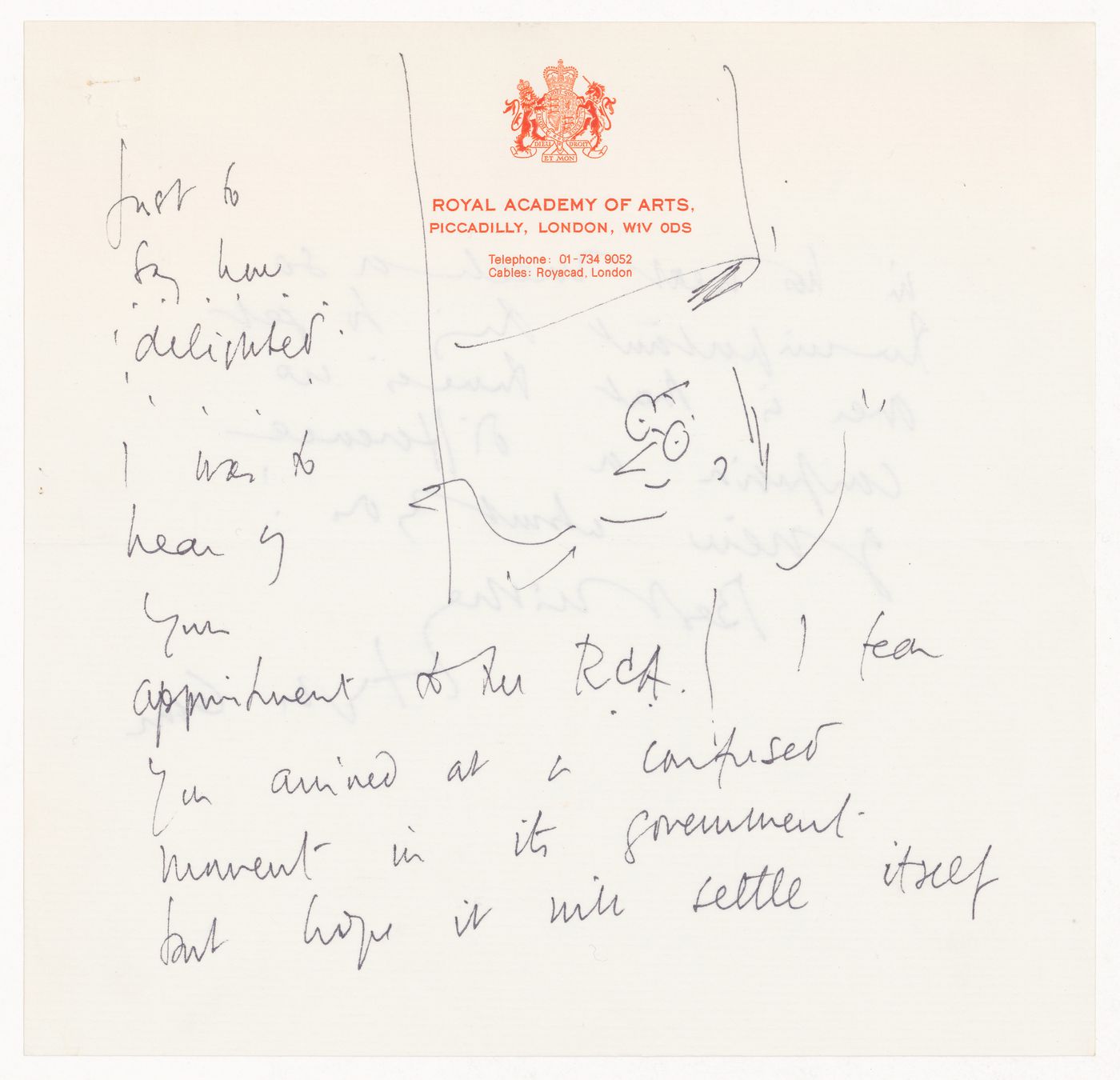 Letter of congratulations from Sir Hugh Casson to Lionel March for his appointment as rector of the Royal College of Art in London and response from Lionel March