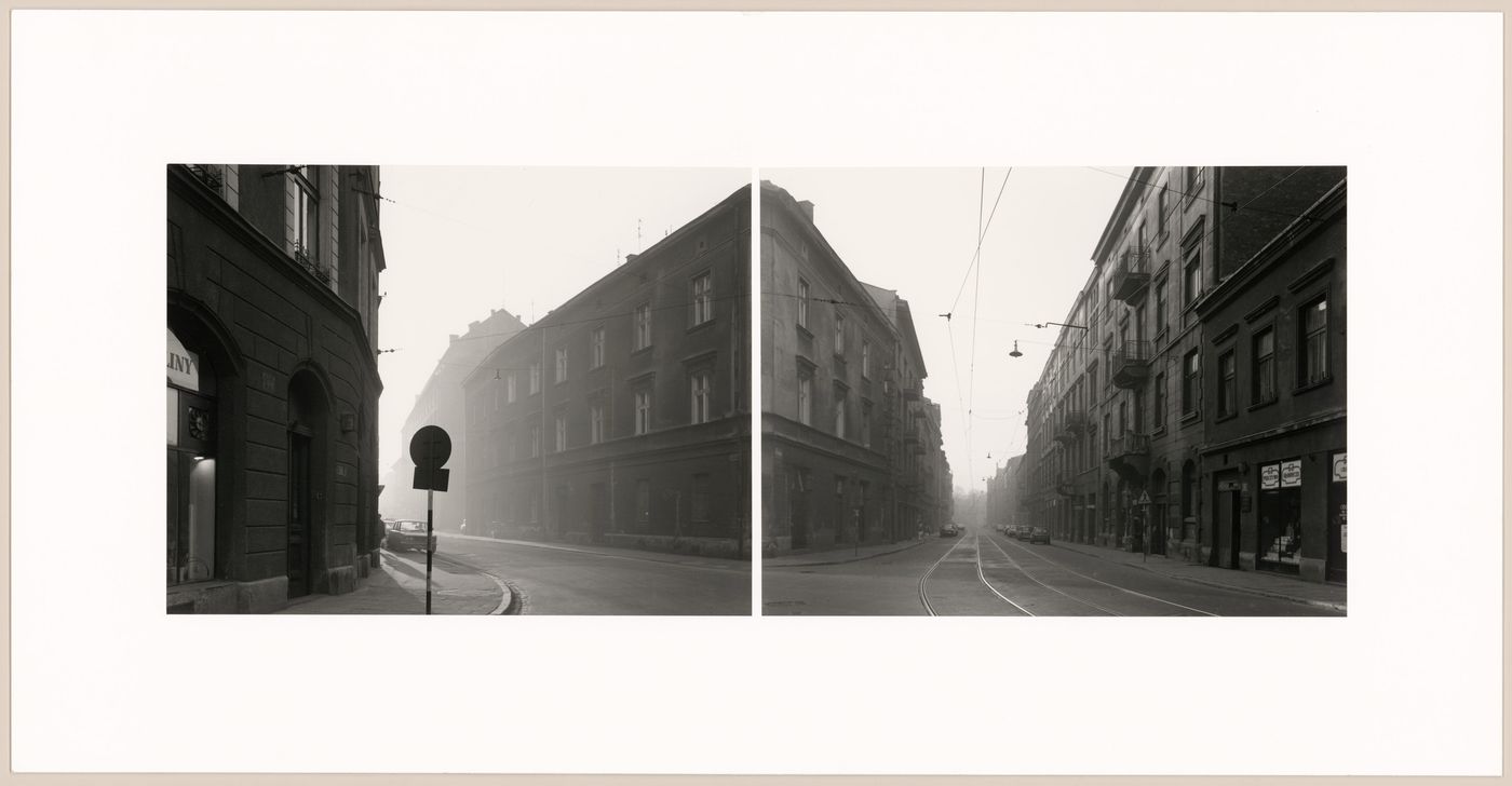 Reconstructed view of a building and the surrounding streets, Cracow, Poland