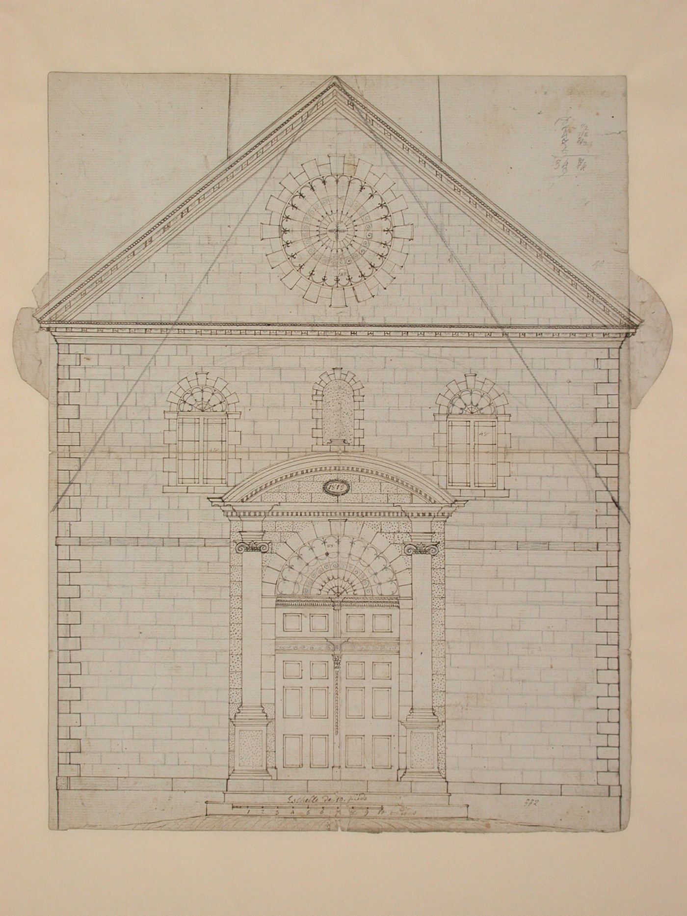 'Plan de la facade del'eglise Sacre Coeur'