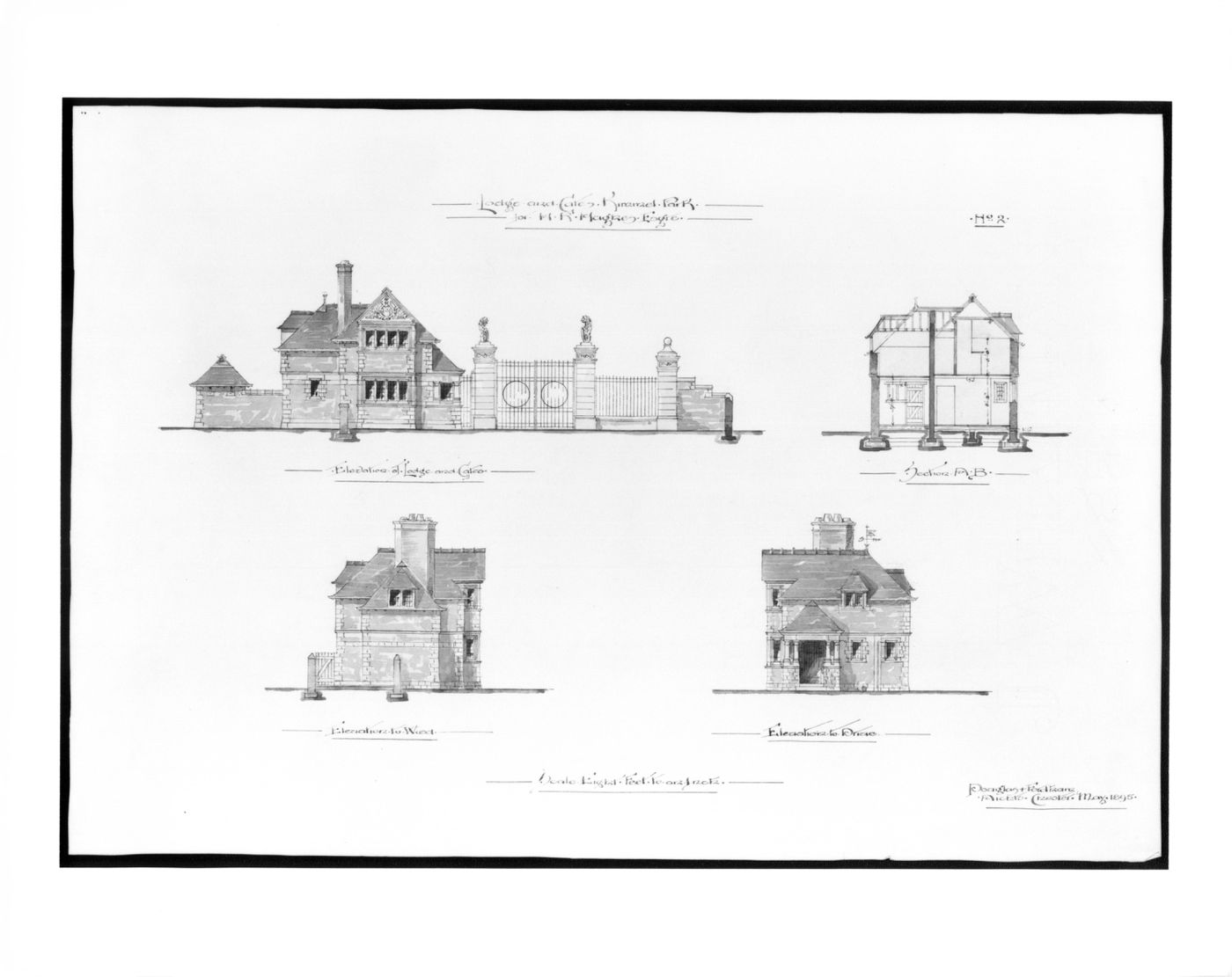 Kinmel Park - Lodge and gates - elevations and section