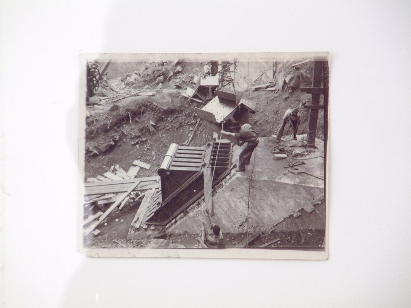 View of beginning of construction of Victoria Falls Bridge, Zambezi River, crossing the border between Victoria Falls, Zimbabwe and Livingstone, Zambia