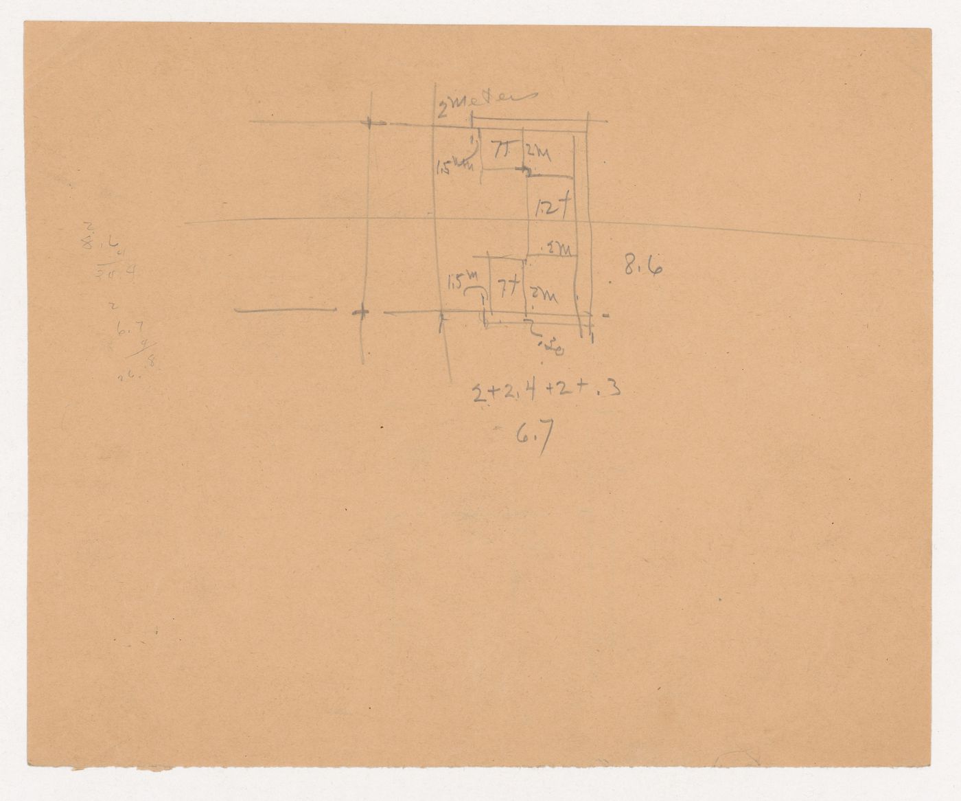 Sketch, possibly a plan for the Field House, Gymnasium and Natatorium complex; verso: Unidentified sketch, possibly a plan for the Field House, Gymnasium and Natatorium complex
