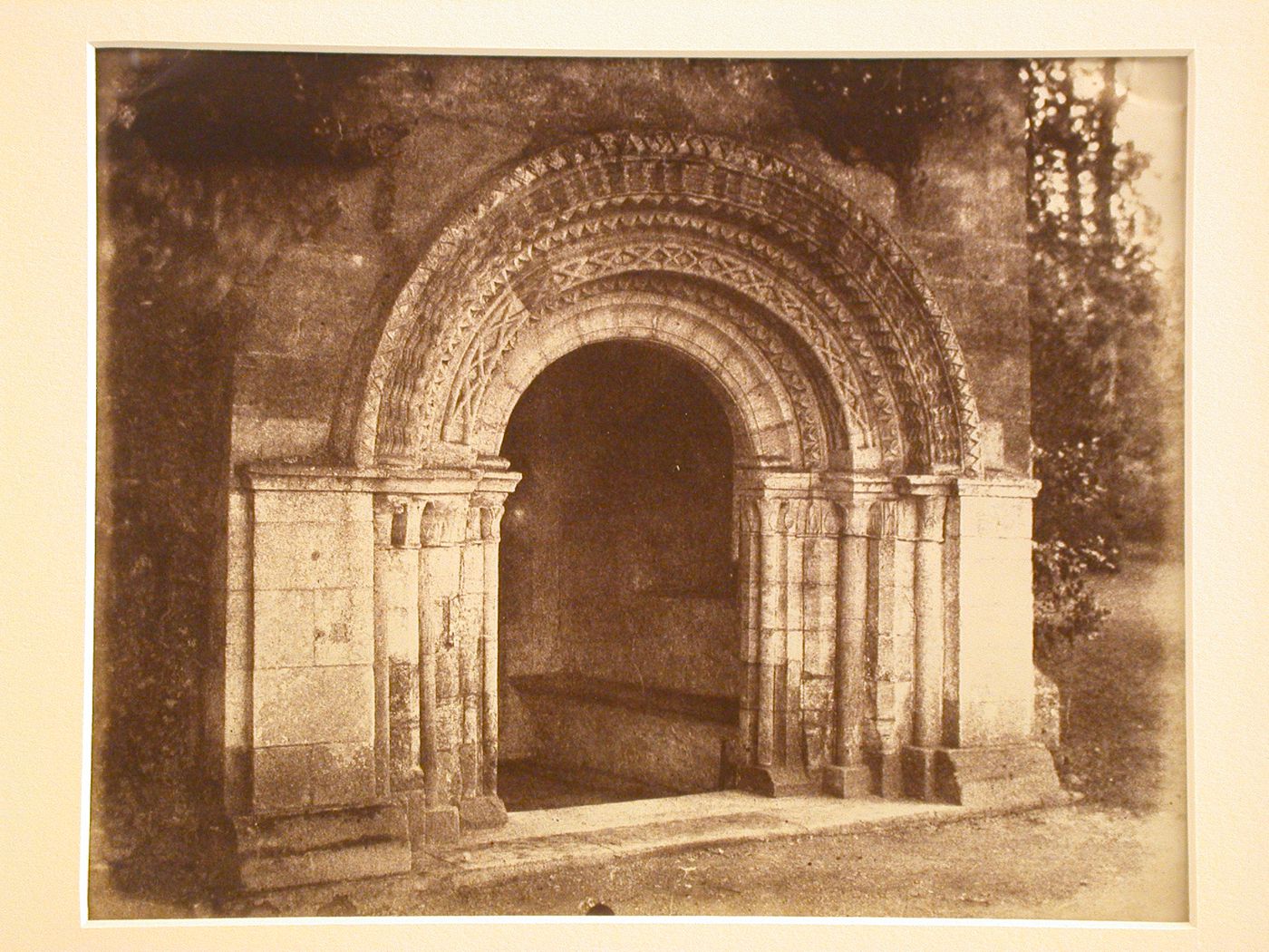 View of carved doorway, church porch, Castle Ashby, Ashby-de-la-Zouch, Leicestershire, England