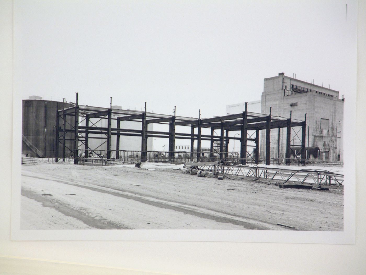 View of construction of steel structure for power station, United Kingdom