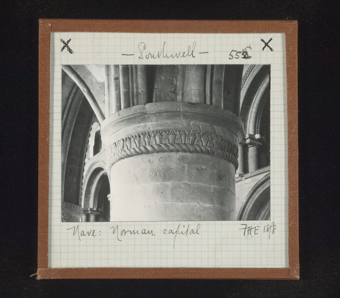 View of norman capital in nave, Southwell Minster, Southwell, Nottinghamshire, England