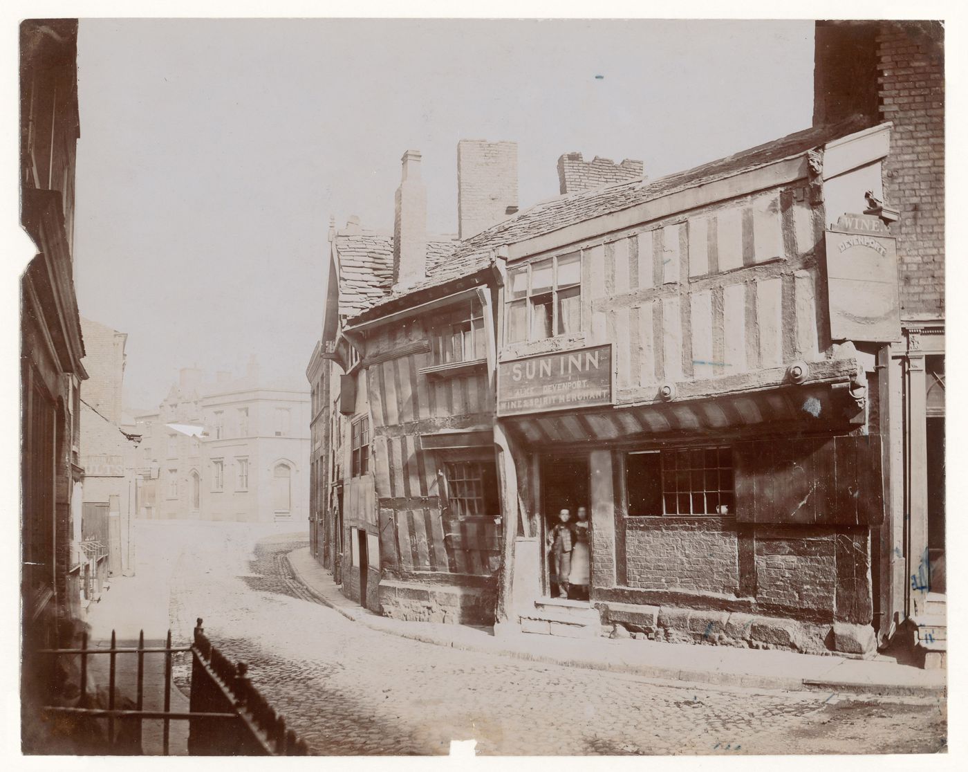 View of houses in Long Millgate, including Sun Inn., Manchester, England
