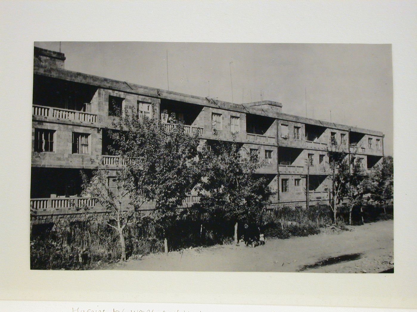 Exterior view of housing for the workers of the Yerevan hydro-electric power station (ErGES), Karmir Banaki Street, Yerevan, Soviet Union (now in Armenia)