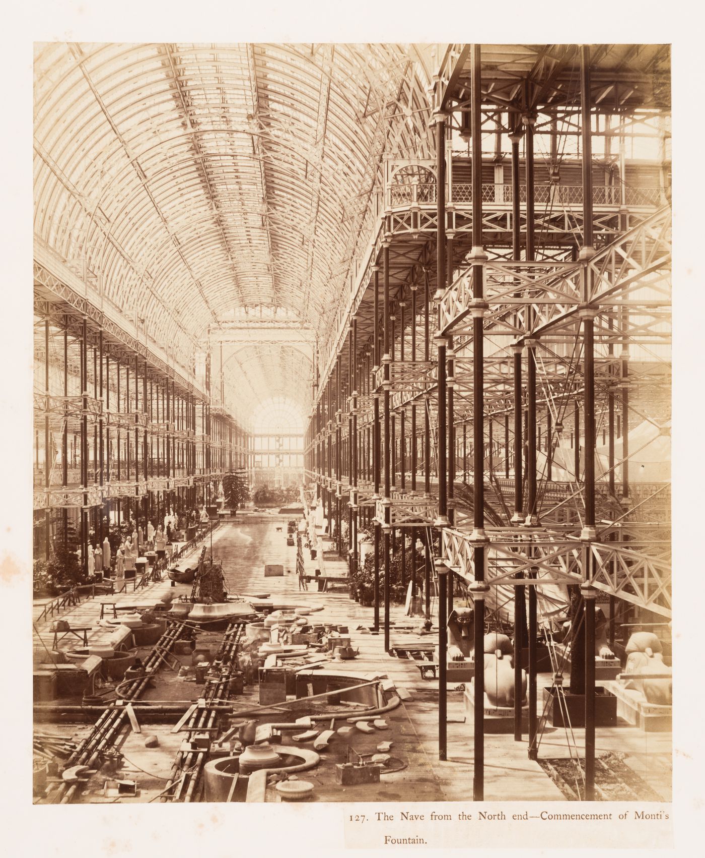The Nave from the north end and commencement of Monti's Fountain, Crystal Palace, Sydenham, England