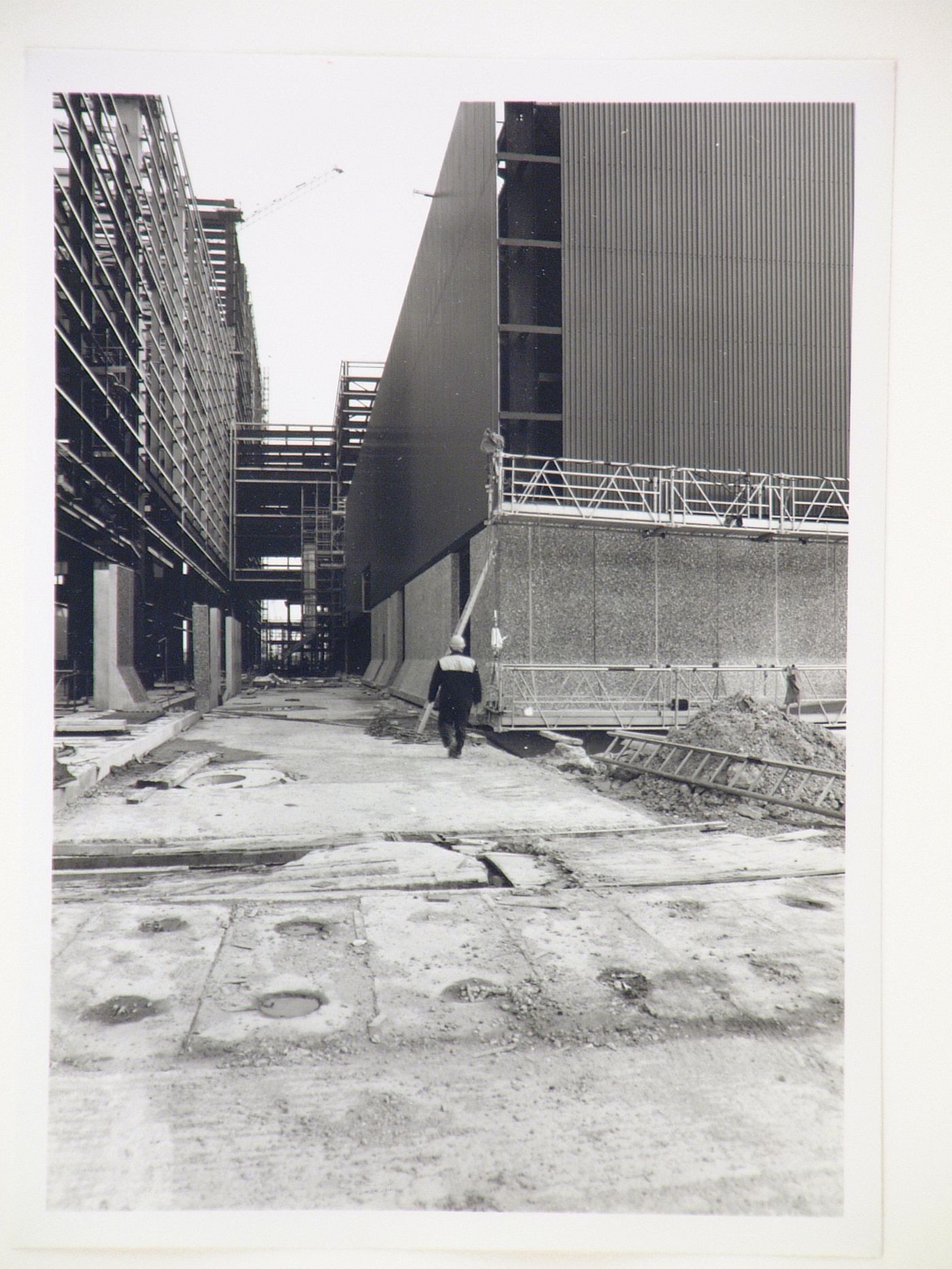 View of construction of steel structure for power station, United Kingdom