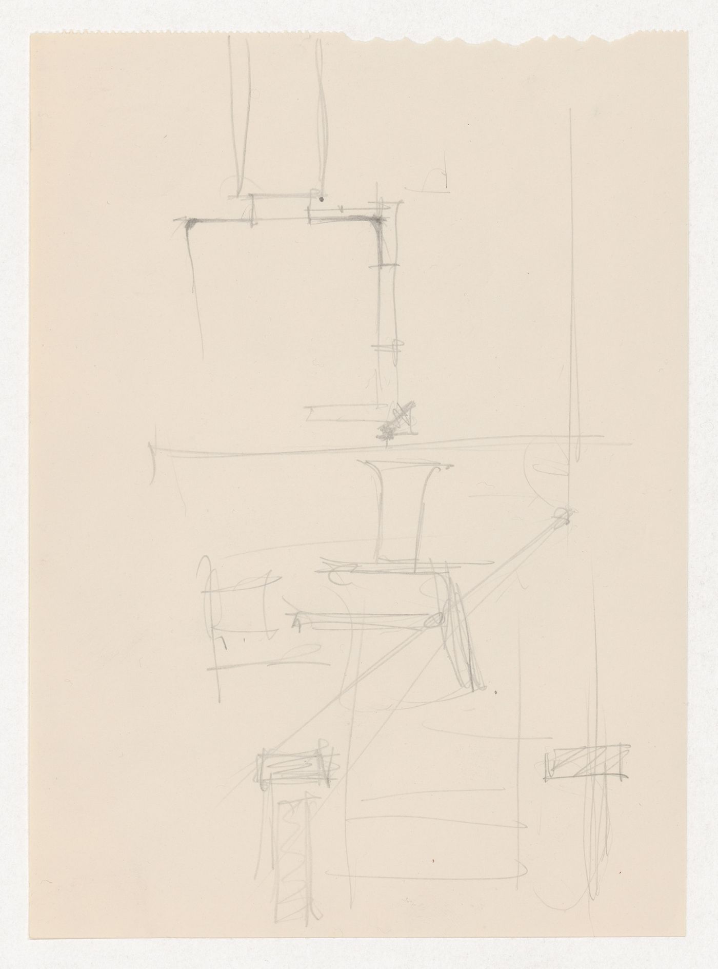 Sketch cross section for column-to-beam connection and unidentified sketches for the Metallurgy Building, Illinois Institute of Technology, Chicago