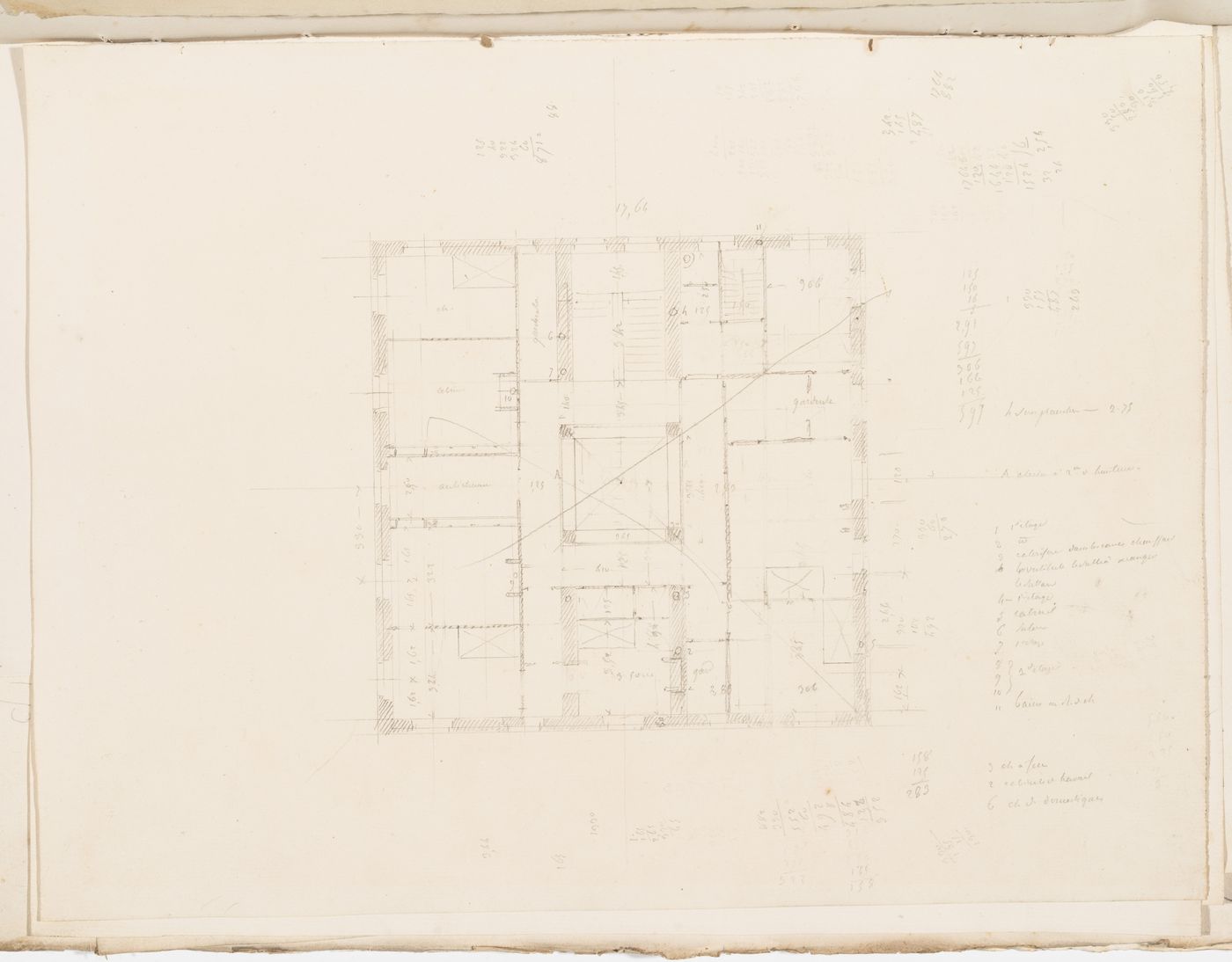 Project no. 8 for a country house for comte Treilhard: Second floor plan