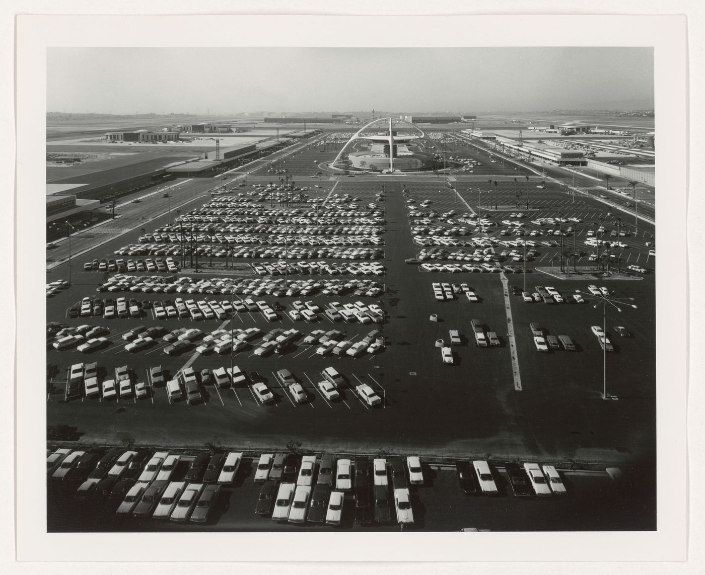 Aerial view of the Los Angeles International Airport parking lot with cars, Los Angeles, California, United States