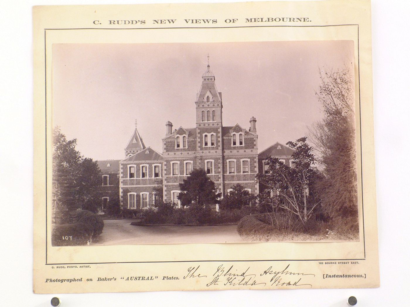 View of the principal façade of the Blind Asylum, Saint Kilda Road, Melbourne, Australia