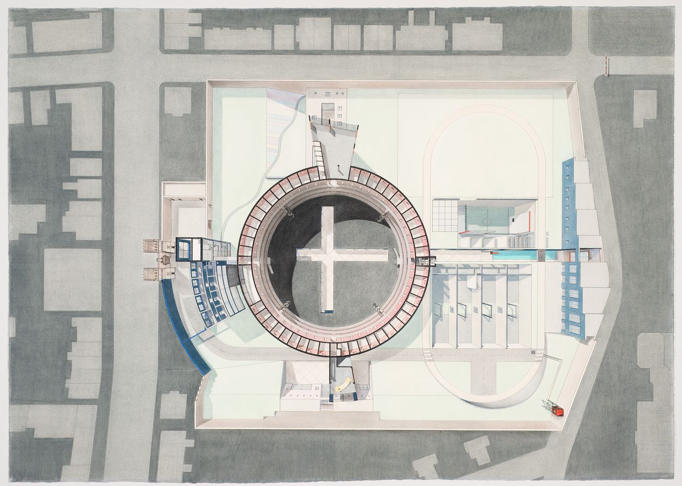 Plan oblique for the renovation of Koepel Prison, Arnhem, Gelderland, Netherlands