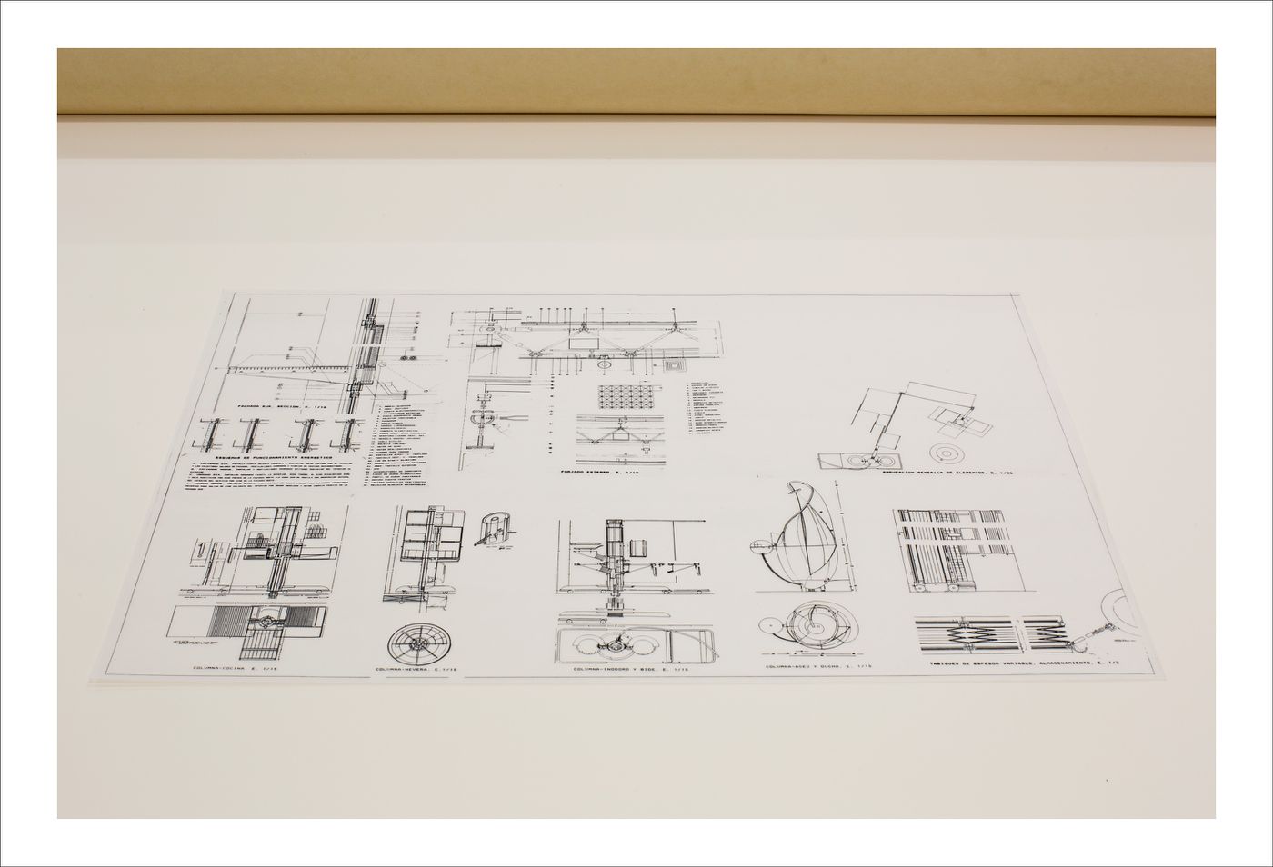 Proofs of Relevance: View of technical drawings showing the residential project and masterplan of Housing and City, Diagonal, Abalos & Herreros (1988-1989), Barcelone, Spain