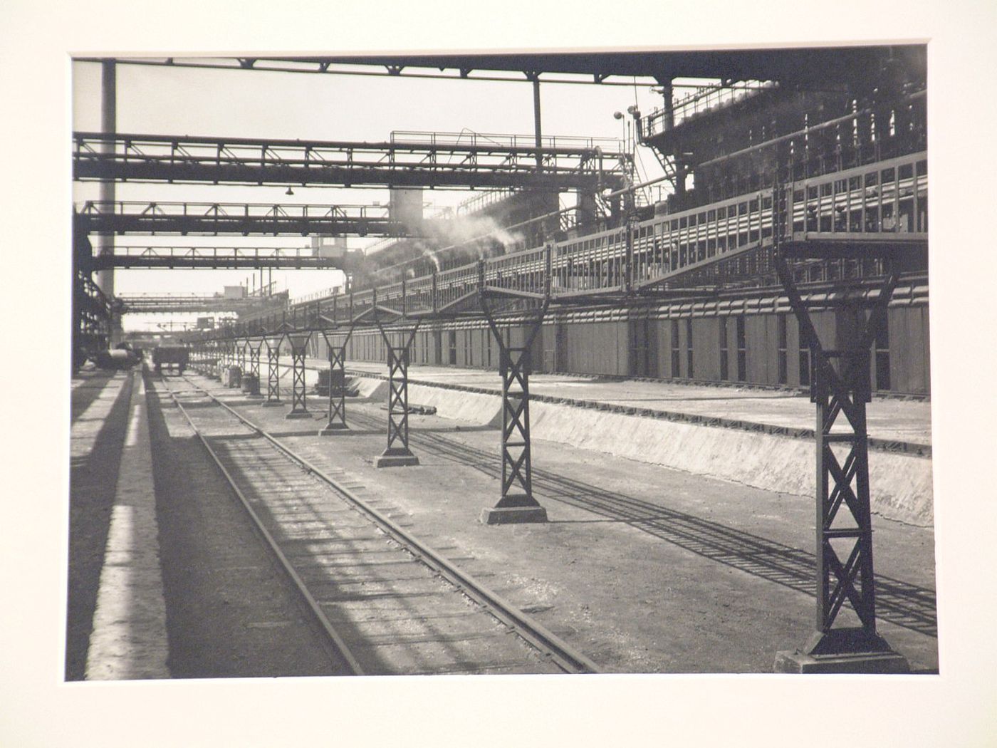 View of industrial coal mine, with train tracks and metal structuture, Heerlen, Netherlands