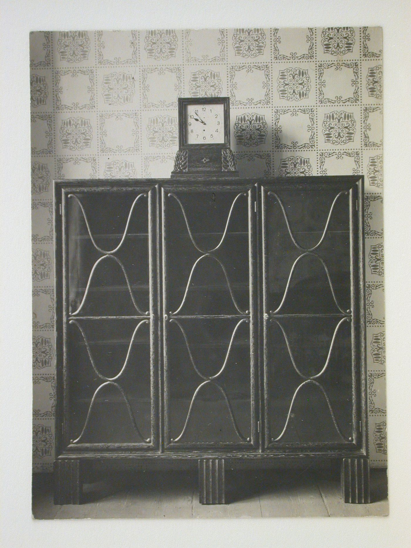View of a cabinet with a clock on top for the Hodlers' apartment, Geneva, Switzerland