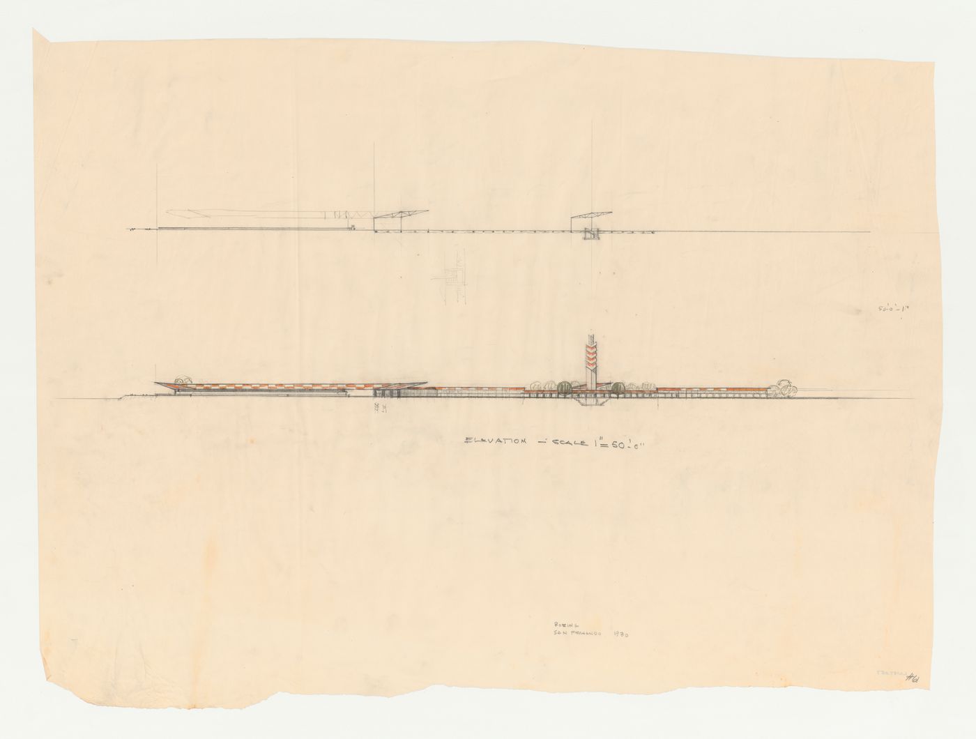 Boeing Airport, Burbank, California: Elevation for buildings as seen from the park