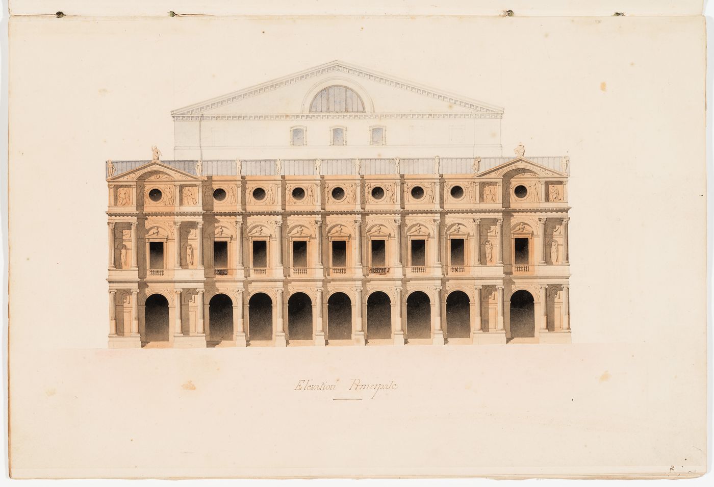 Elevation for the principal façade for an opera house for the Académie royale de musique