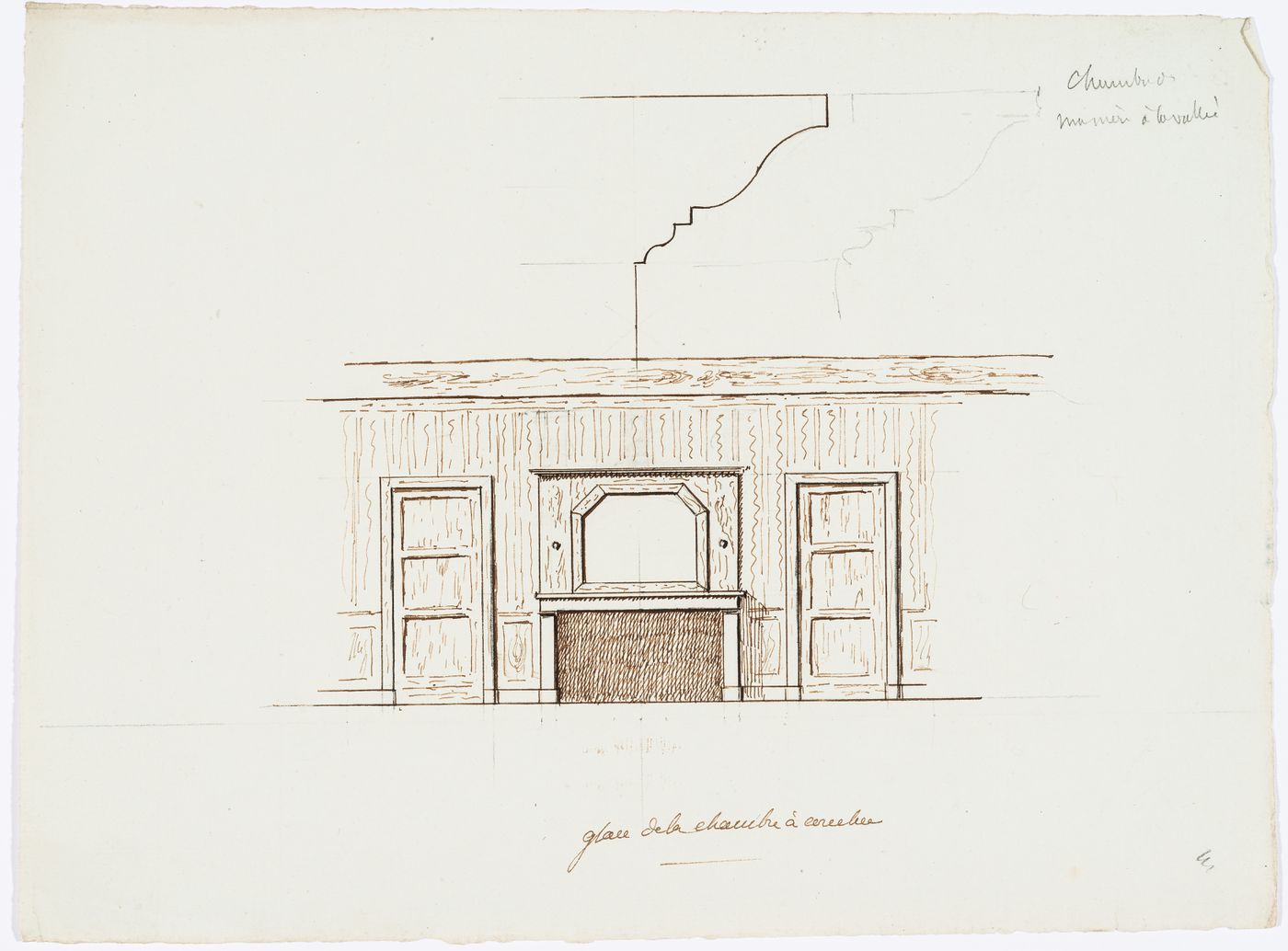 Interior wall elevation and profiles for the house, Domaine de La Vallée