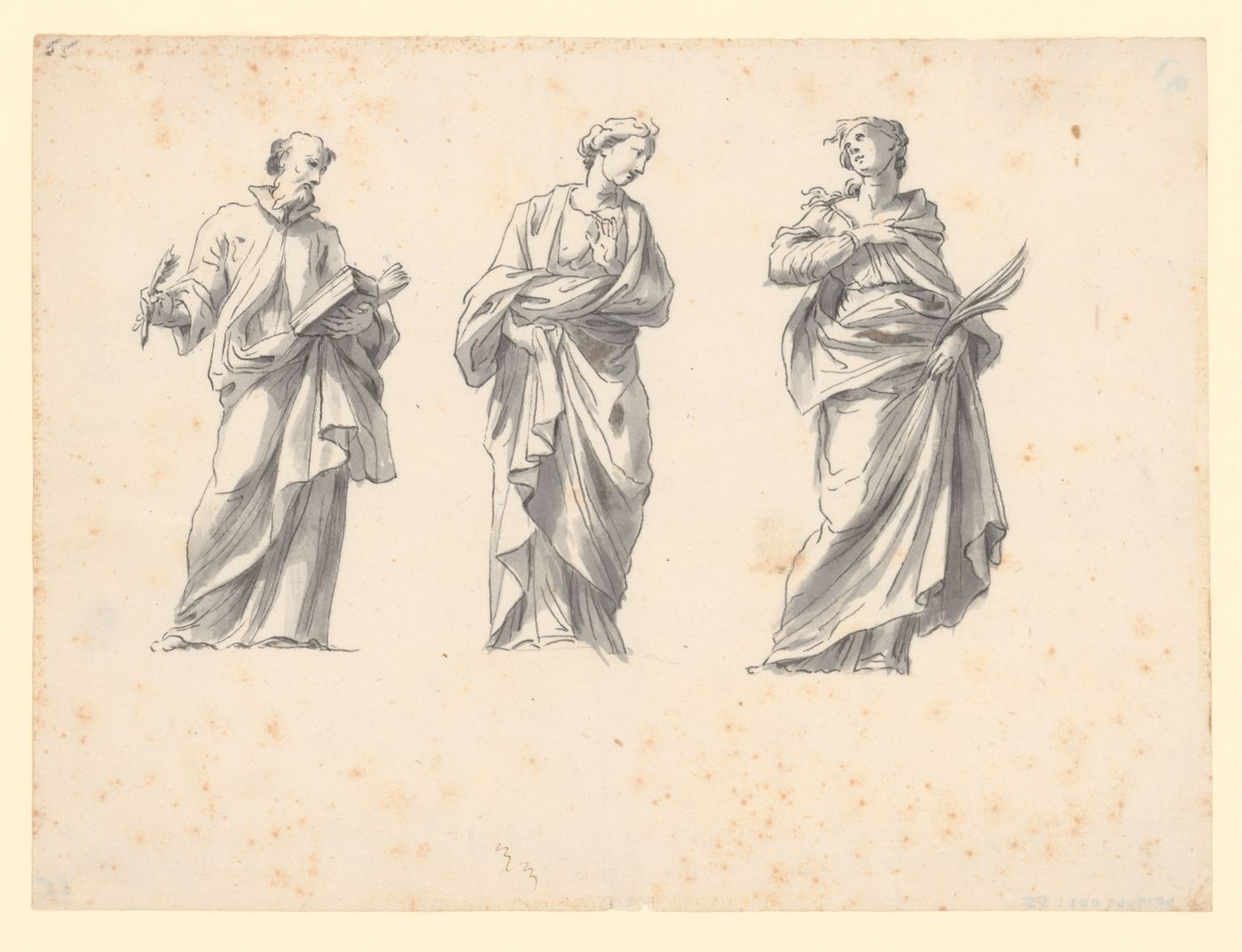 Drawing of three statues on the colonnade of St. Peter's, Rome