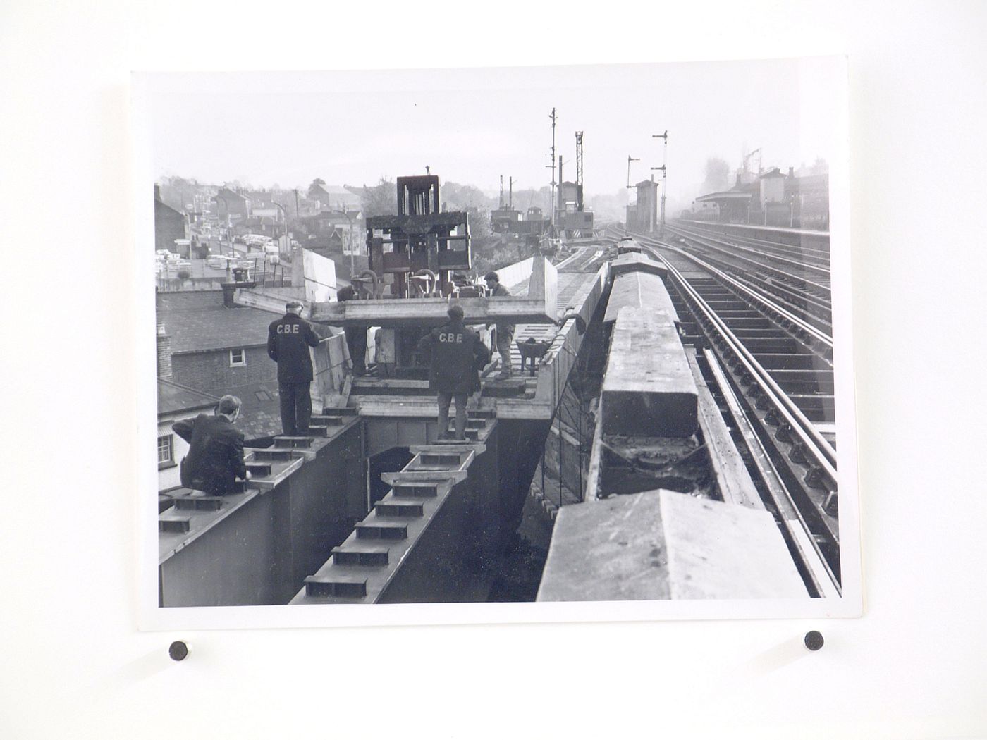 Close up view of the forklift about to land a unit, Bushey Bridge, England