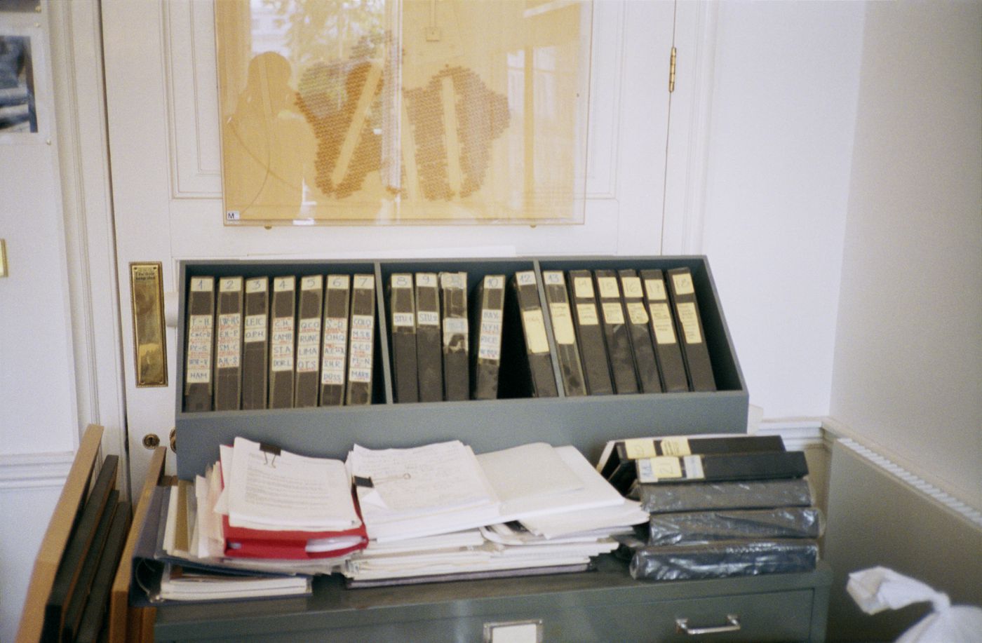 Interior view of the office of James Stirling, Michael Wilford and Associates on Fitzroy Square in London