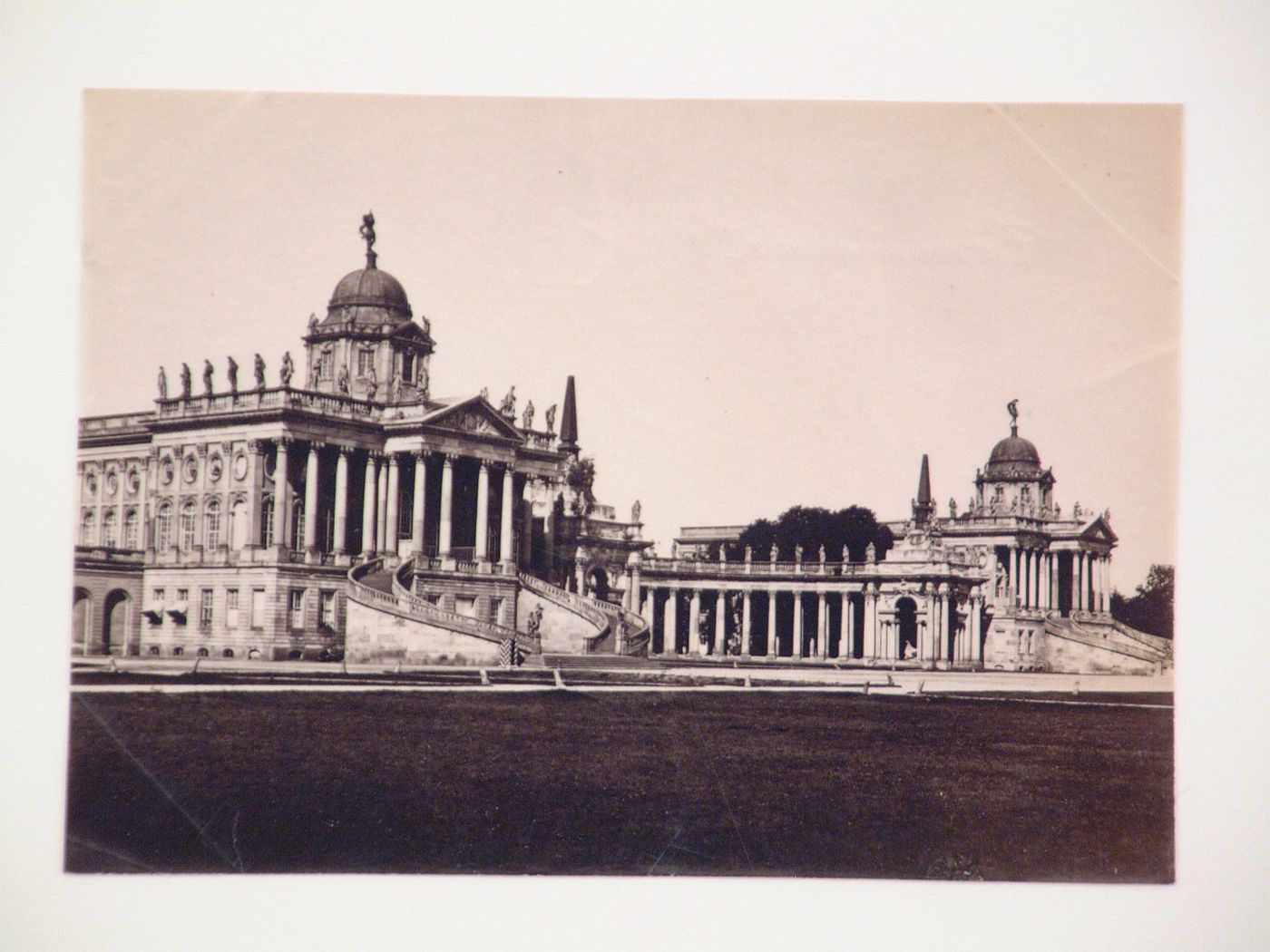 View of the principal and lateral façades of the northern and southern buildings of the Neues Palais [New Palace] with the Commons in the foreground, Sanssouci, Potsdam, Germany