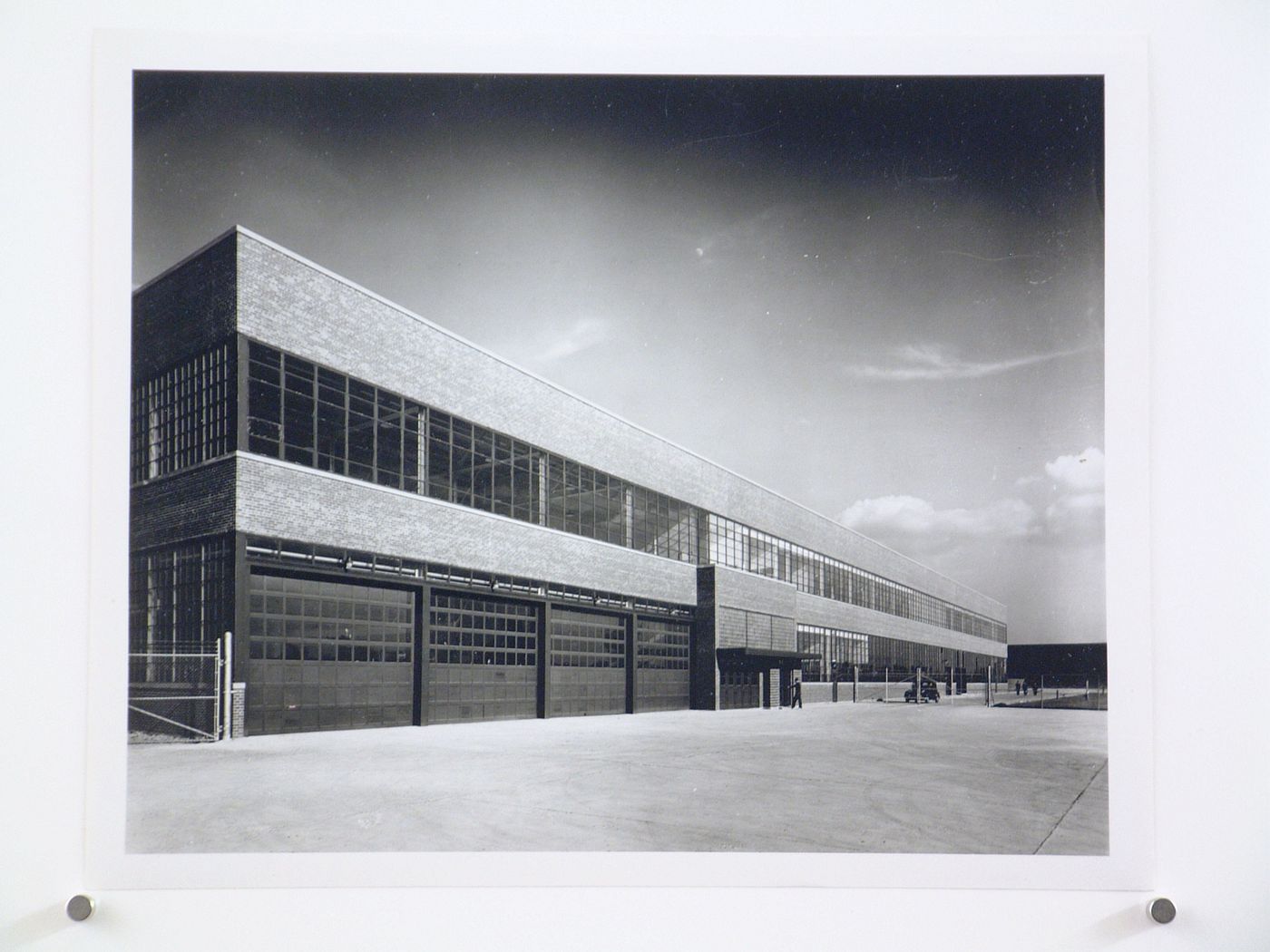 View of the principal façade of the Assembly [?] Building, Half-Ton Truck Plant, Chrysler Corporation Dodge division, Mound and Eight Mile Roads, Detroit, Michigan