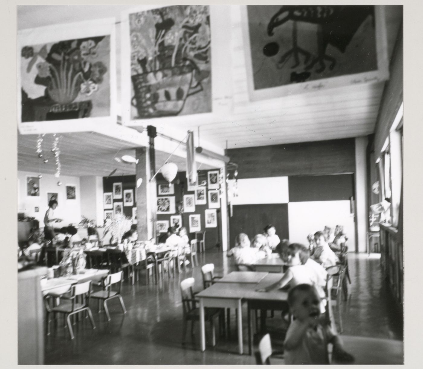 Interior view of the nursery school classroom showing a class underway, Unité d'habitation, Marseille, France