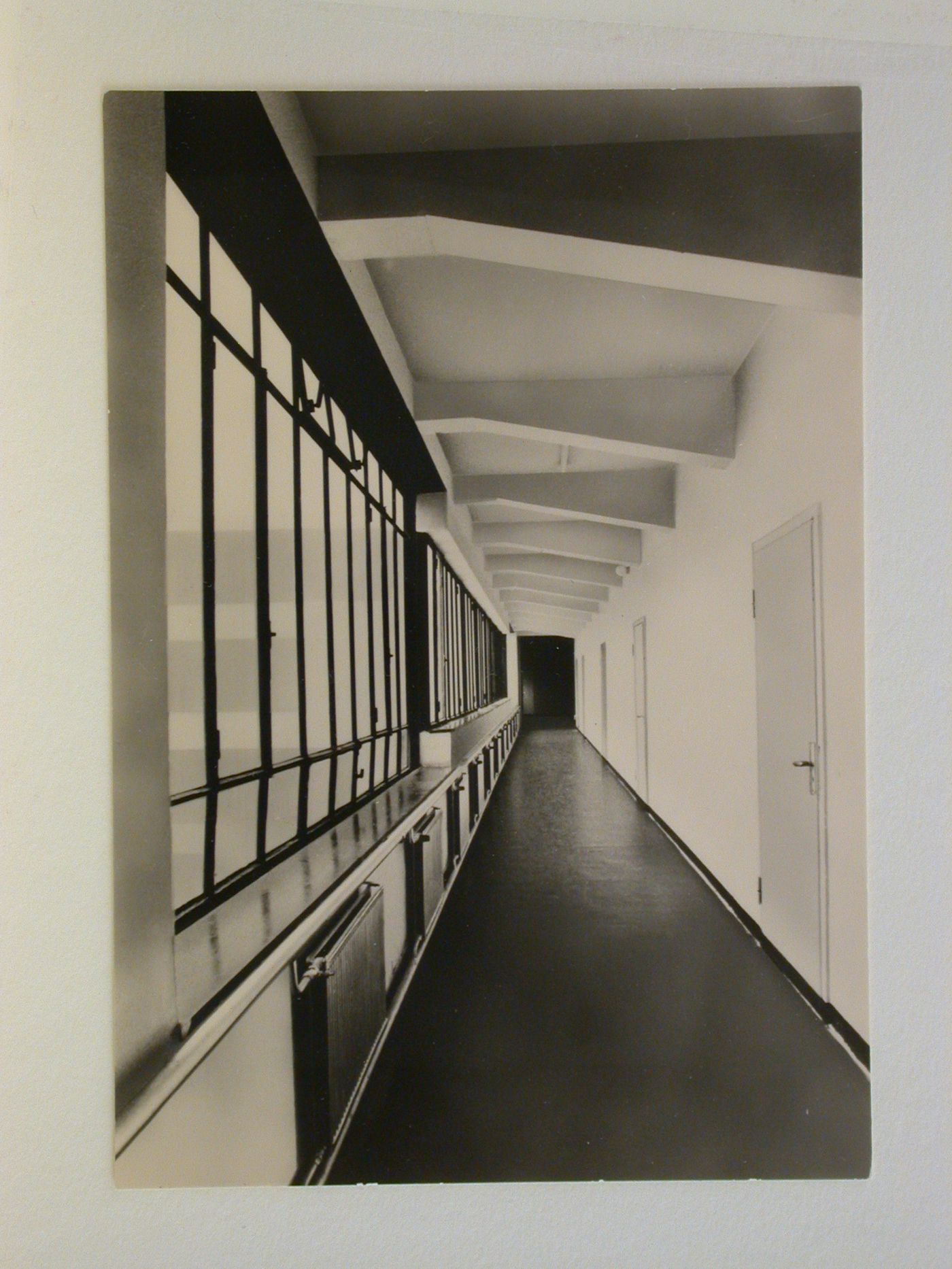 Interior view of the administration wing of the Bauhaus building showing a corridor, Dessau, Germany