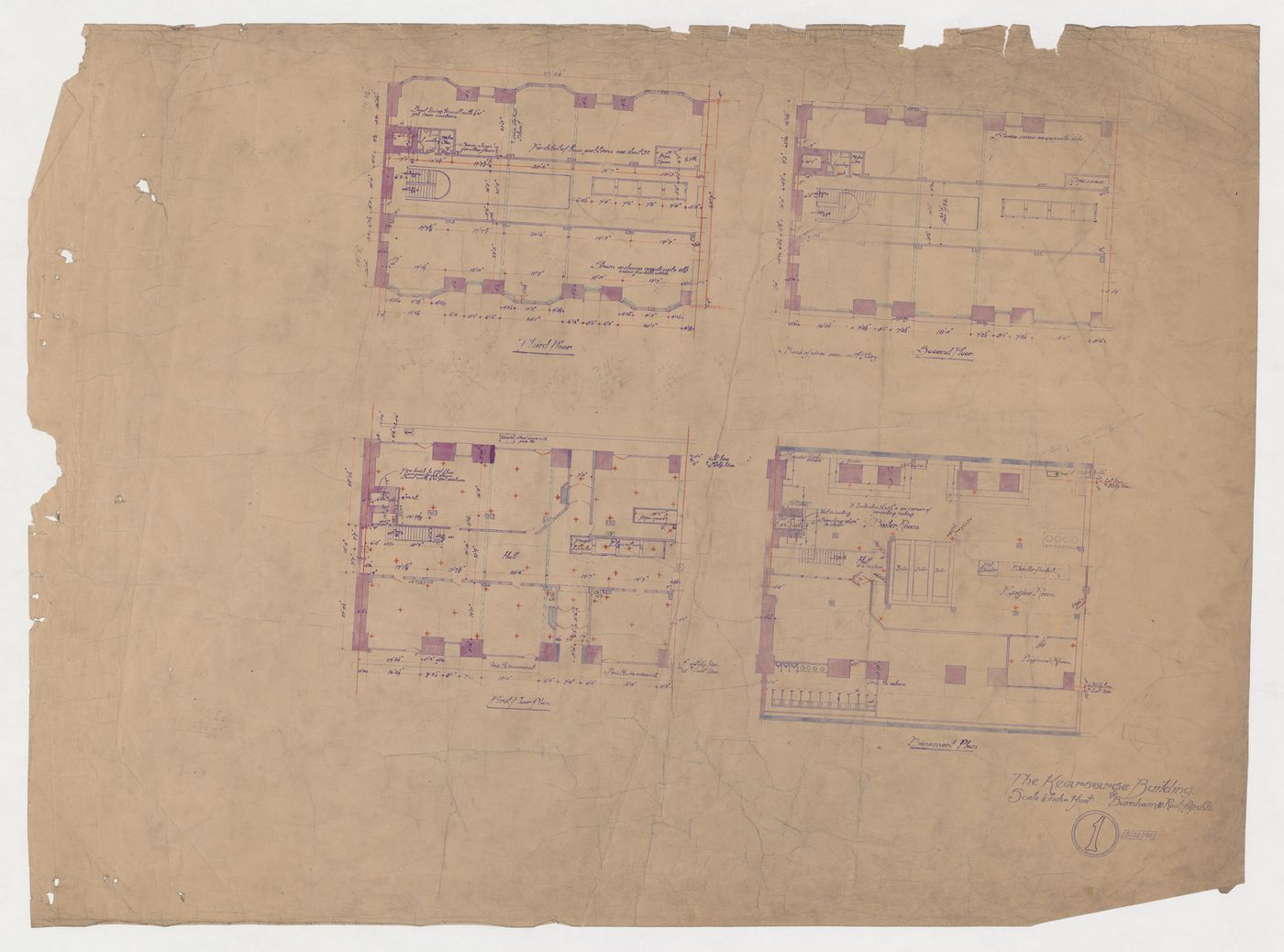 Kearsarge Building, Chicago: Basement, first, second and third floor plans