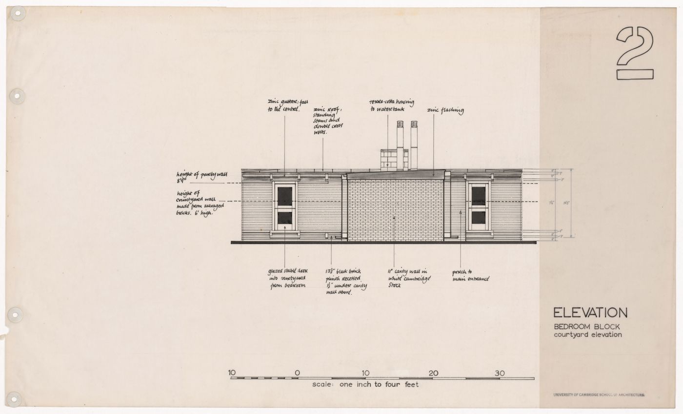 Housing bedroom block elevation for The Shape of Cambridge: A Plan, Cambridge University, England