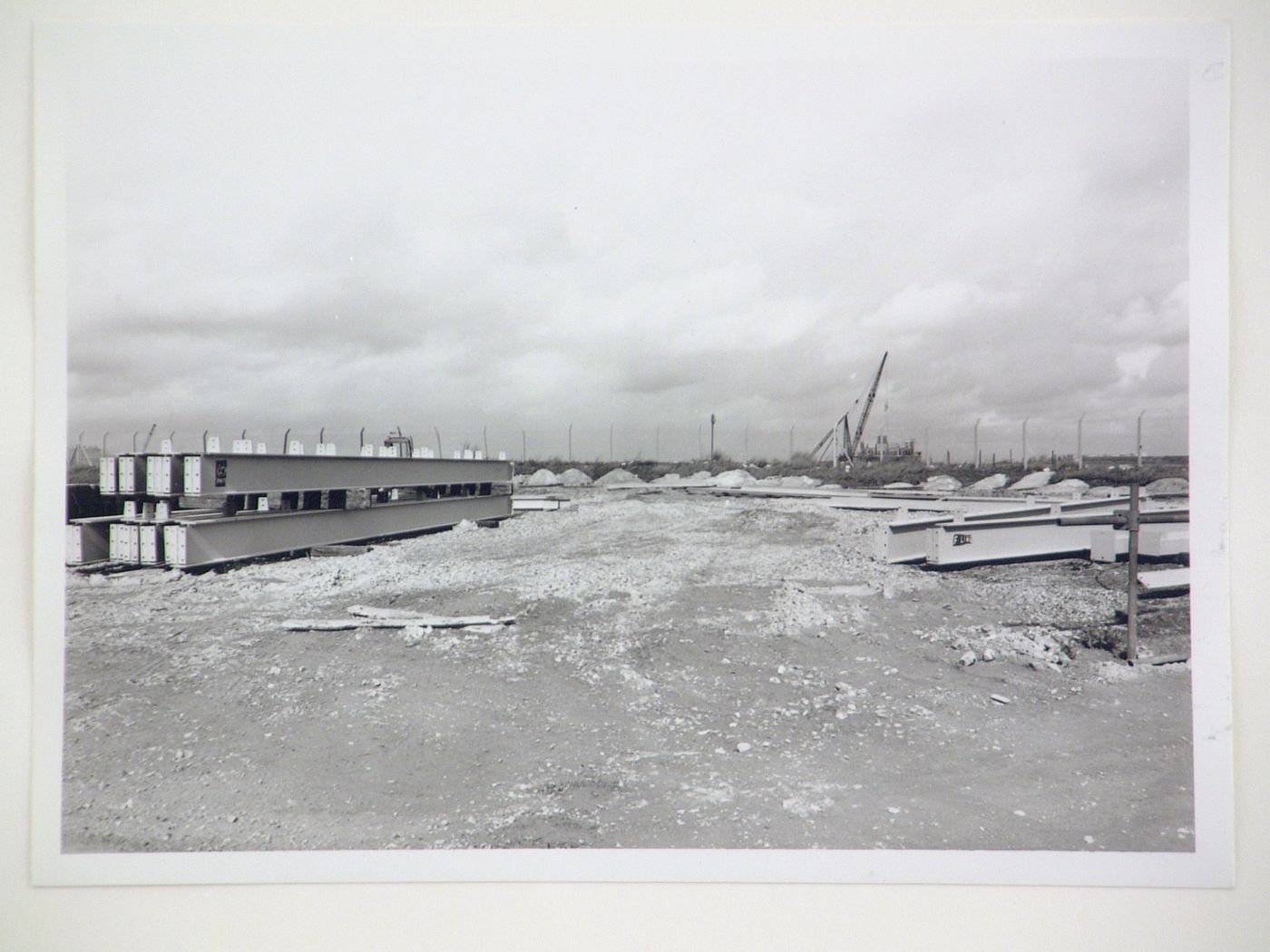 View of steel beams used for construction of power station, United Kingdom