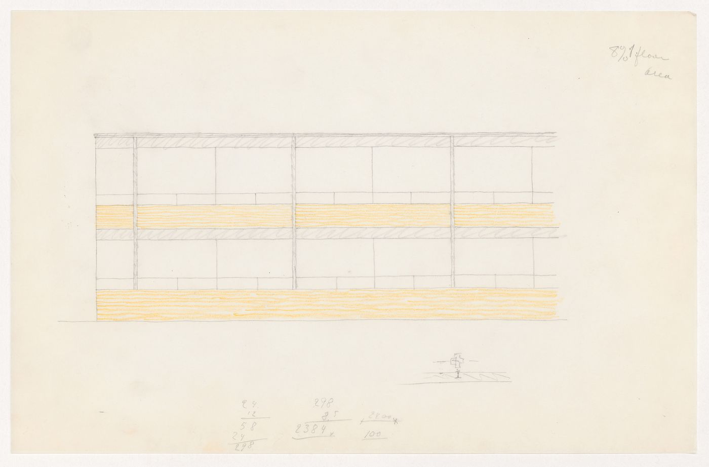 Partial sketch elevation and sketch detail for the Metallurgy Building, Illinois Institute of Technology, Chicago