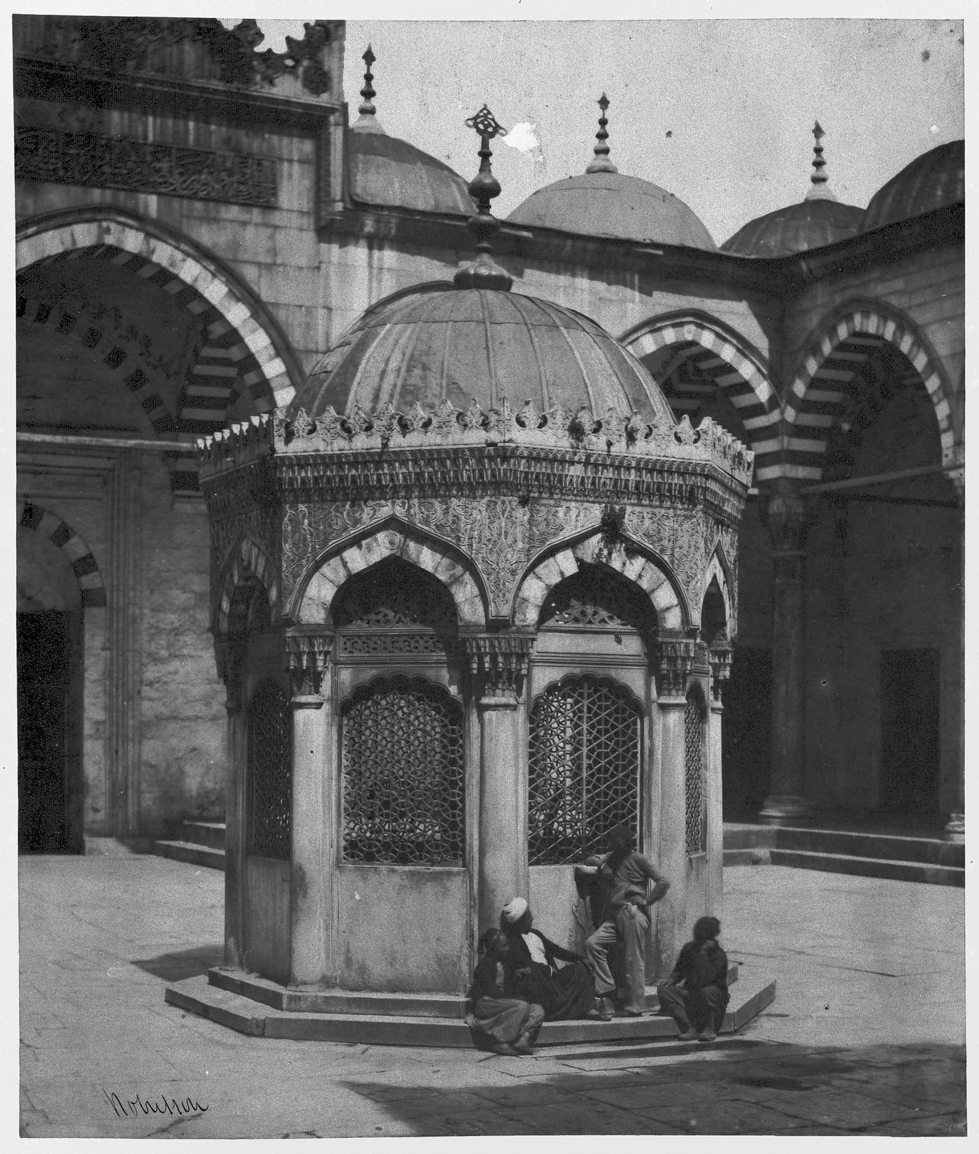 View of a fountain in the courtyard, Shehzade Camii, Constantinople (now Istanbul), Ottoman Empire (now in Turkey)