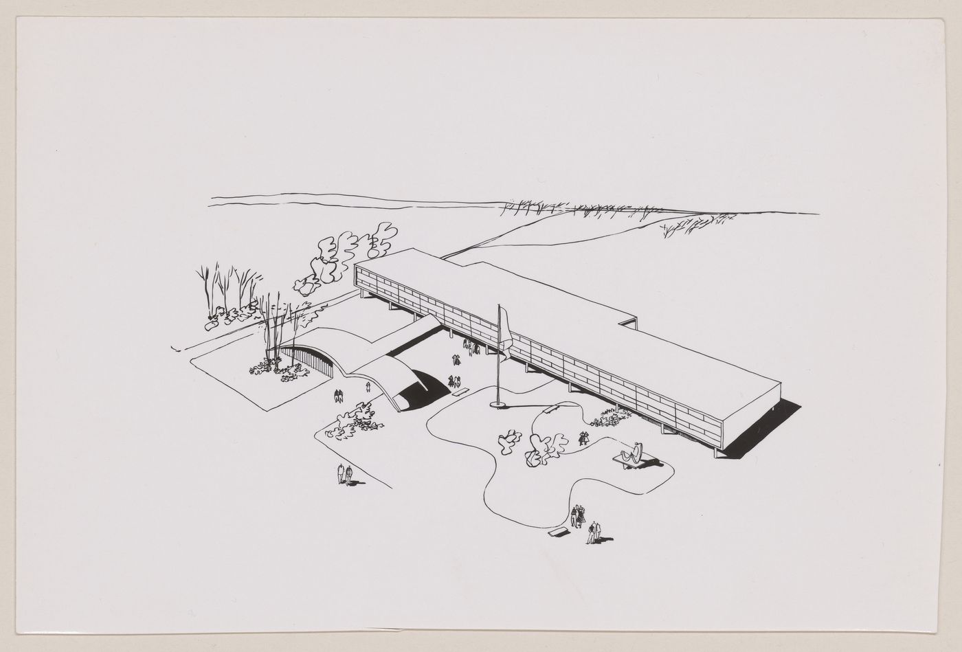 Photograph of drawing of an unidentified building, possibly a school
