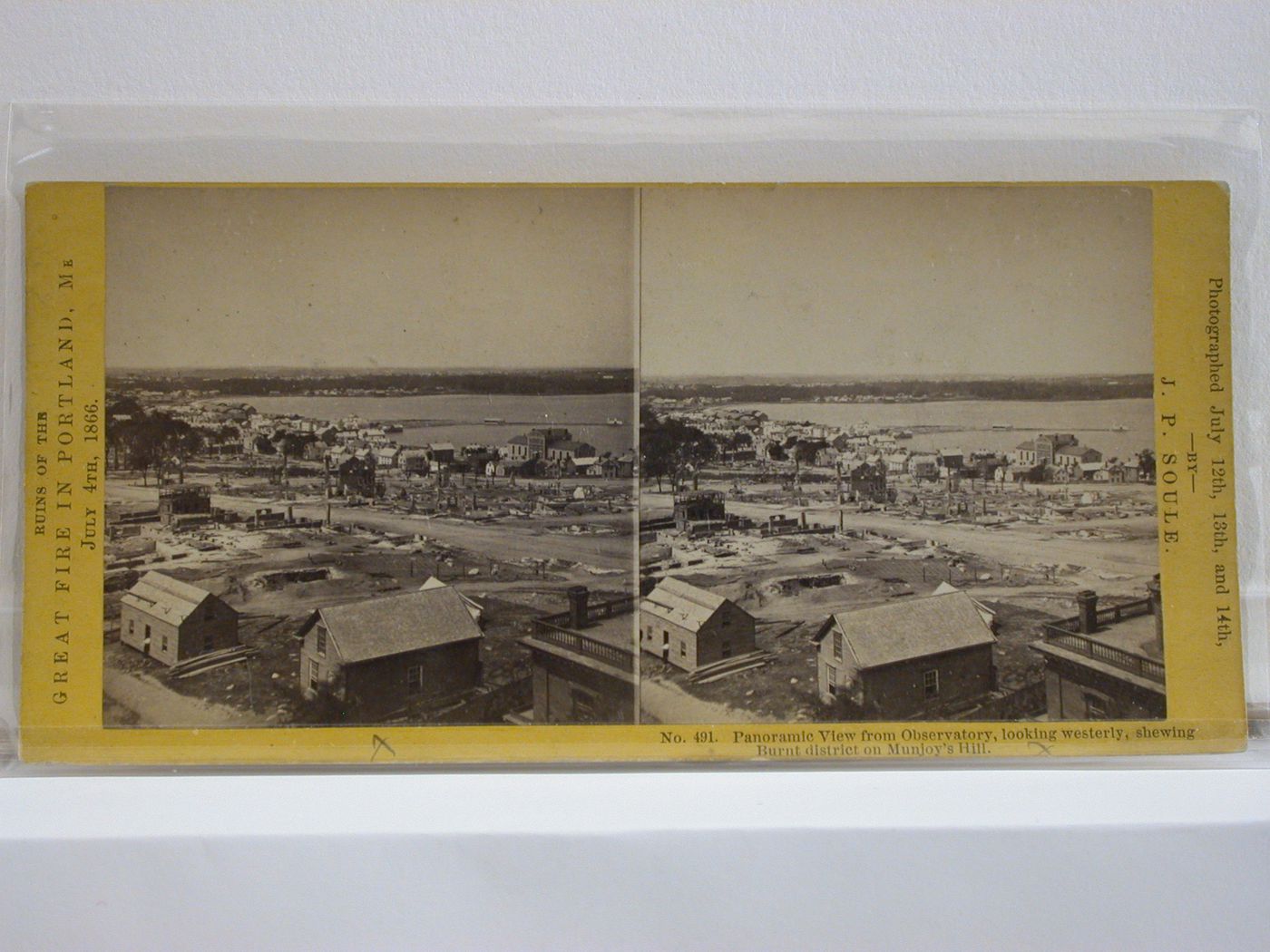 View from Observatory looking westerly and showing burnt district on Munjoy's Hill after the Great Fire in Portland, Maine, on July 4, 1866