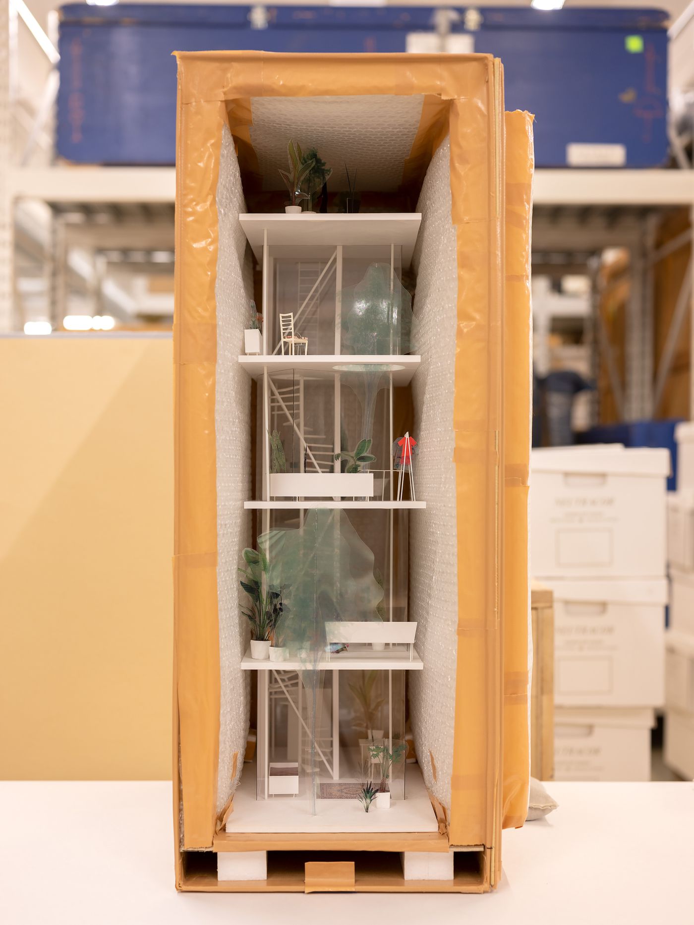 The Museum Is Not Enough: View of Ryue Nishizawa's model for the Garden and House in Tokyo, Japan, 2007, in storage space