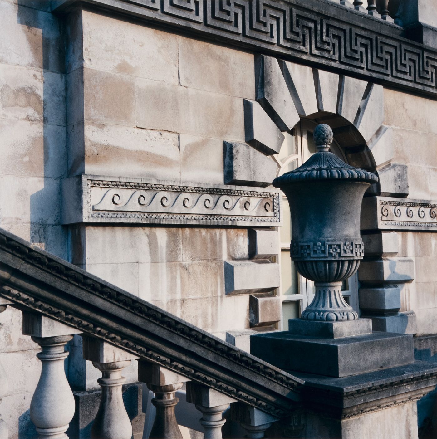 Detail view of an urn and scrollwork, Chiswick House, Hounslow, London, England