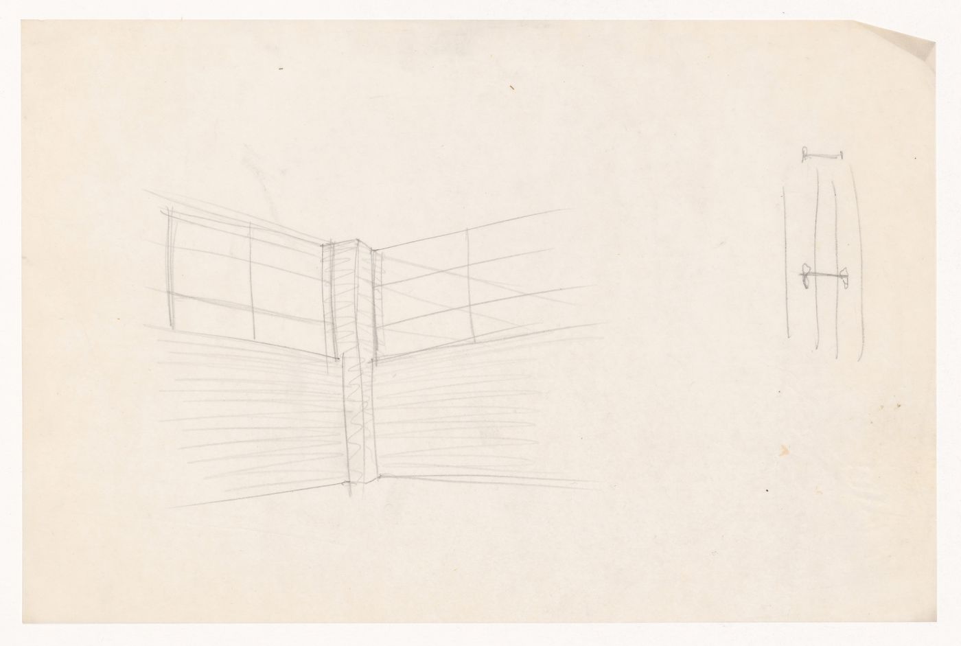 Perspective sketch for corner and detail sketch for a column for the Gymnasium