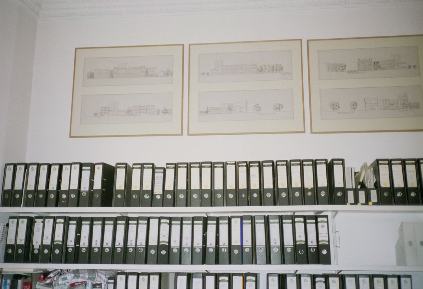 Interior view of the office of James Stirling, Michael Wilford and Associates on Fitzroy Square in London