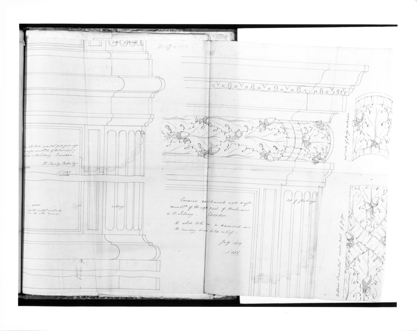 Full-scale Details of Mouldings for Bookcases in the Library of Cuerden Hall, Lancashire