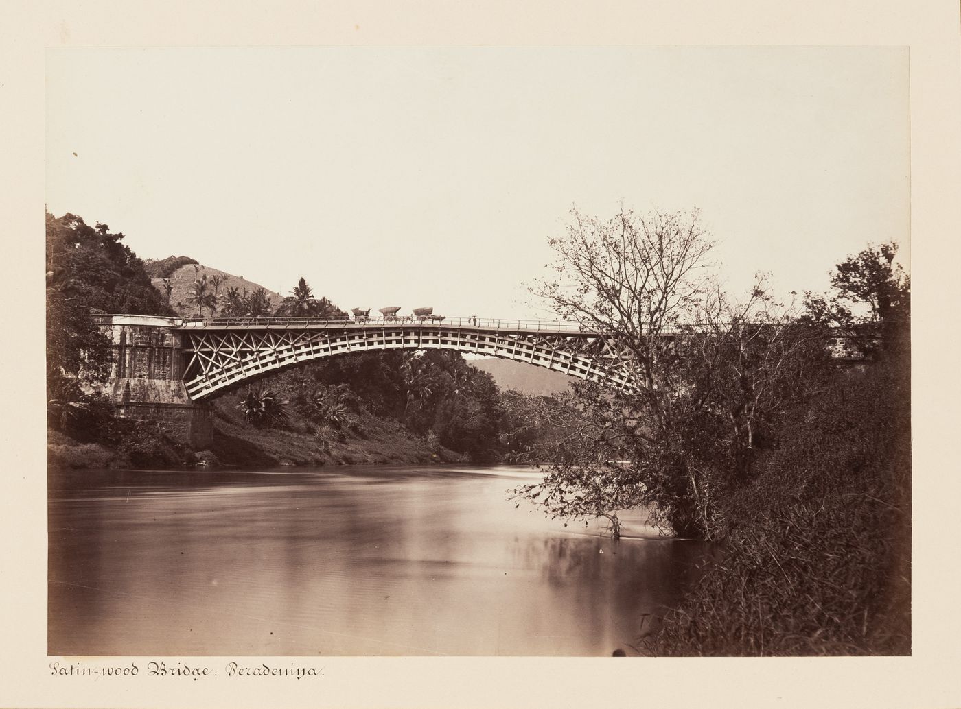 View of the Satinwood Bridge and the Mahaweli Ganga, Peradeniya, Ceylon (now Sri Lanka)