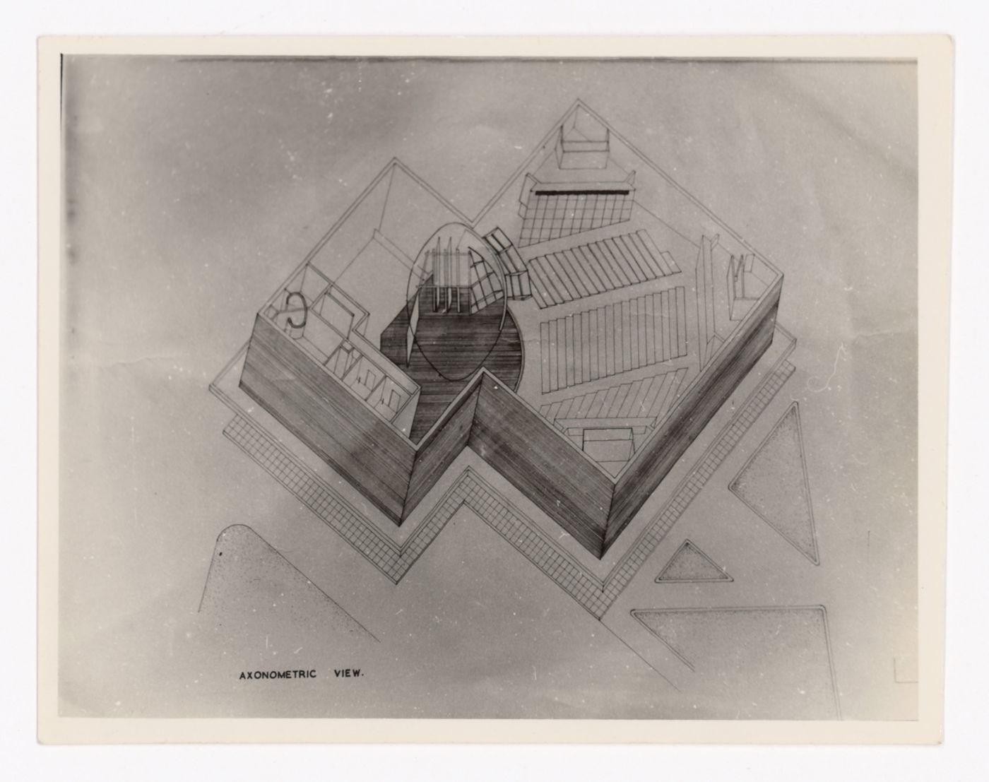 Photographic reproduction of axonometric drawing for Tagore Theatre, Chandigarh, India