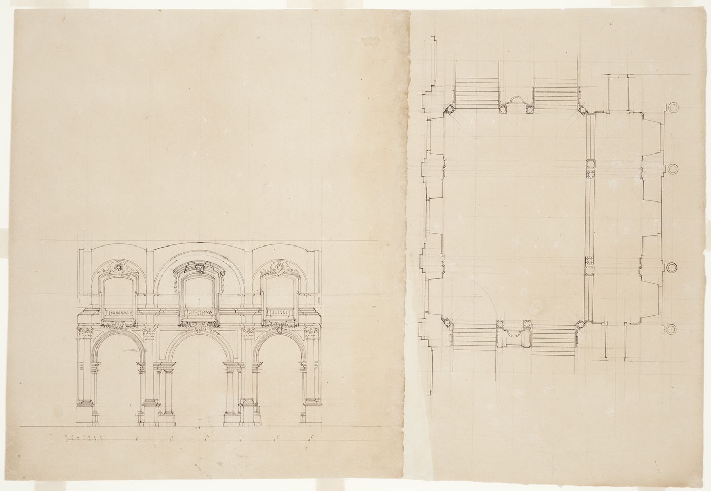 Partial plan and elevation for Castello di Rivoli, Turin