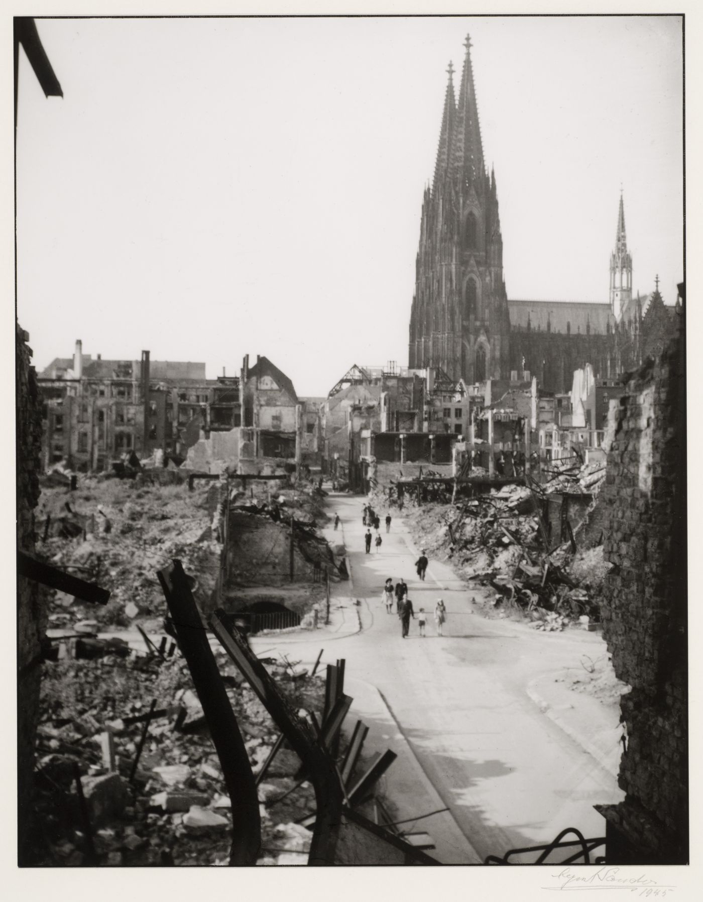 View of destroyed buildings on Hohestrasse, Cologne, Germany