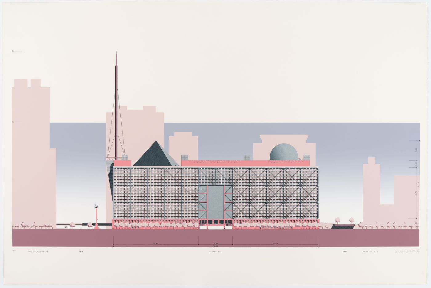 West elevation for the Tokyo City Hall competition entry