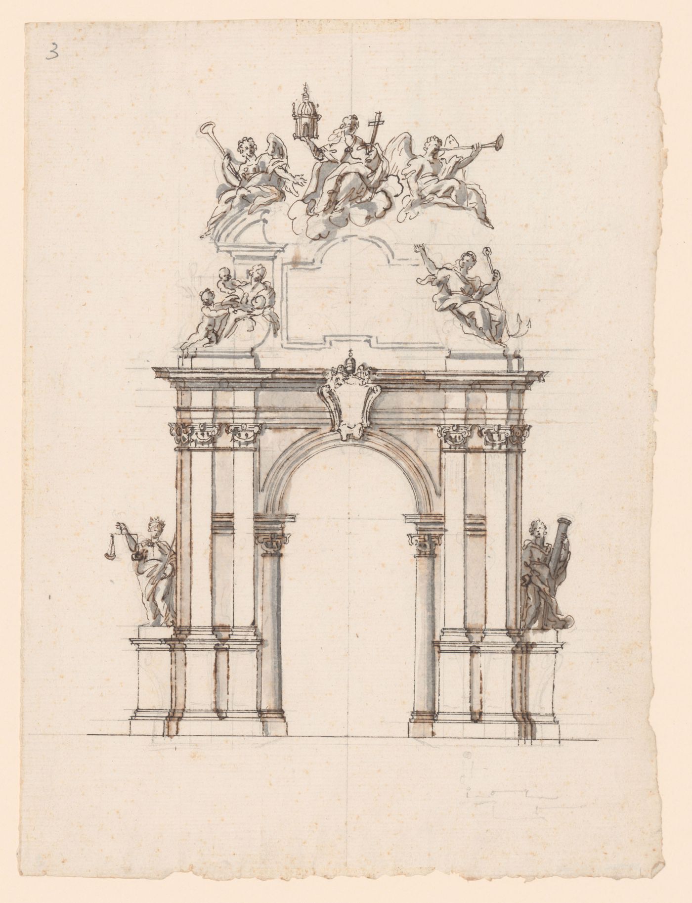 Incomplete elevation for a triumphal arch for the possesso of Innocent XIII, Rome